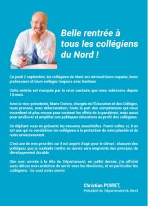 Edito p1 - Belle rentrée à tous les collégiens du Nord !