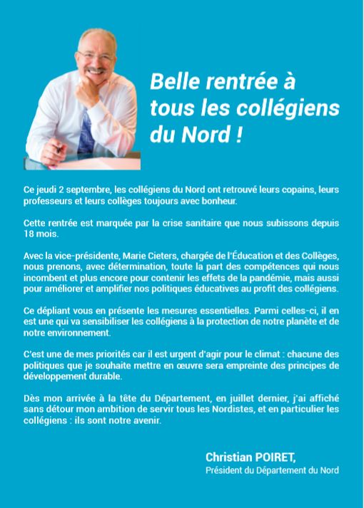 Edito p1 - Belle rentrée à tous les collégiens du Nord !