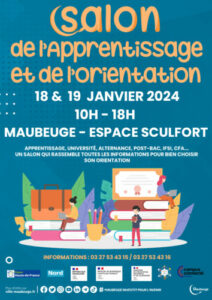 Affiche Salon de l’Apprentissage, des Formations, de l’Orientation et des Métiers de Maubeuge janvier 2024