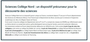 Sciences Collège Nord : un dispositif précurseur pour la découverte des sciences